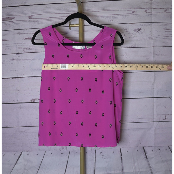 Silk Lore Magenta Shell Print Silk Camisole Scoop Neck Sleeveless MSPR $98 Sz M - Picture 4 of 12